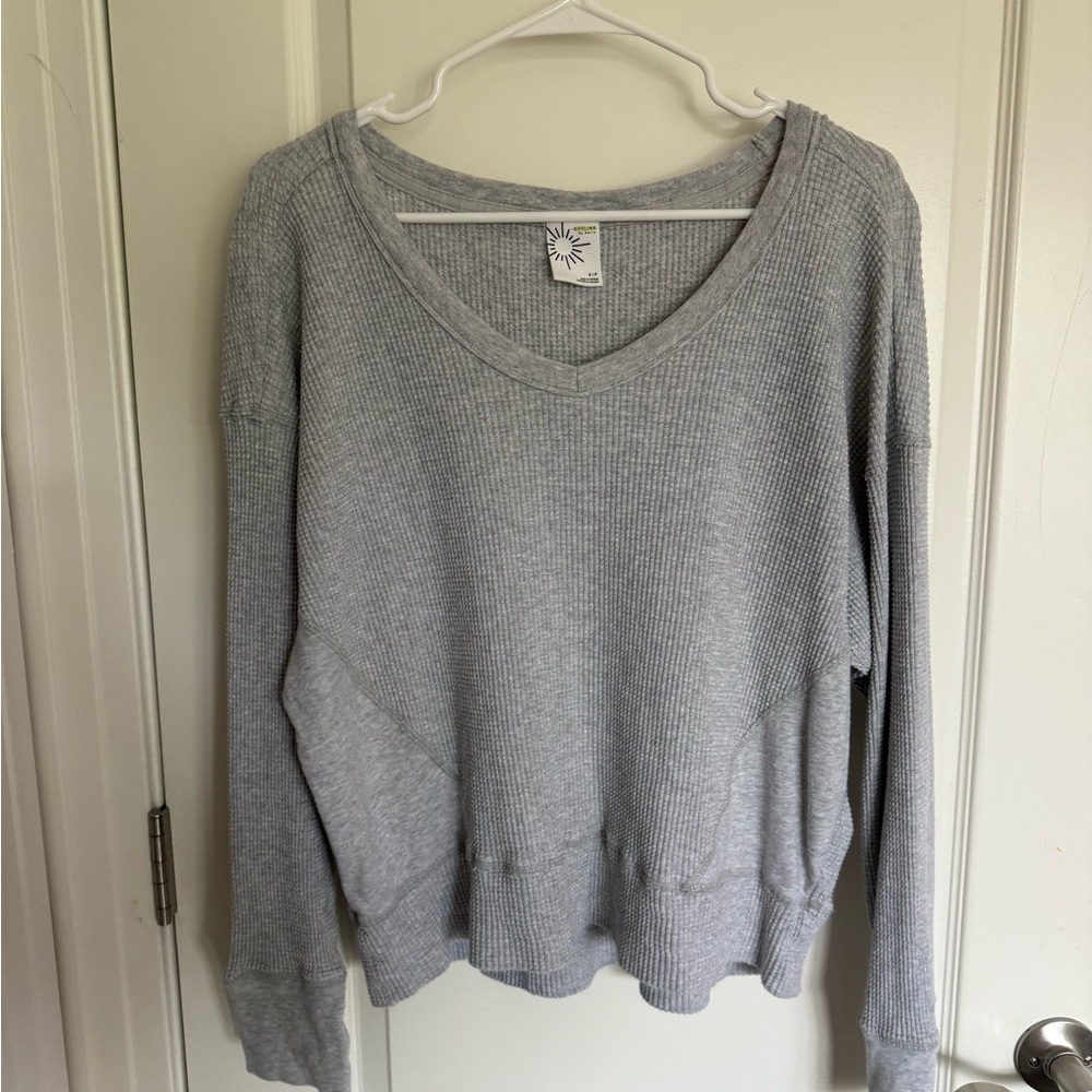 Aerie Light Gray V-Neck Sweater